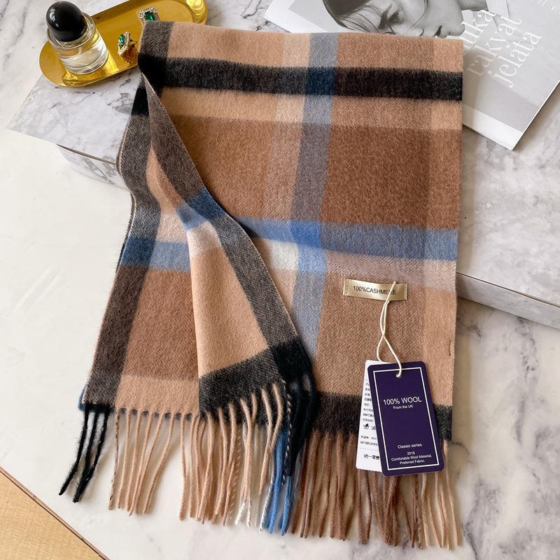 Vintage Dark Brown Cashmere Scarf Women's Winter Warm Versatile Plaid Fringed Scarf