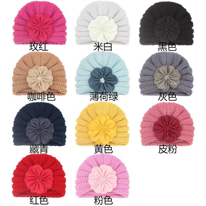 Baby Pullover Hat, Solid Color Flower Baby Hat, Autumn and Winter Warm and Comfortable Children's Knitted Hat