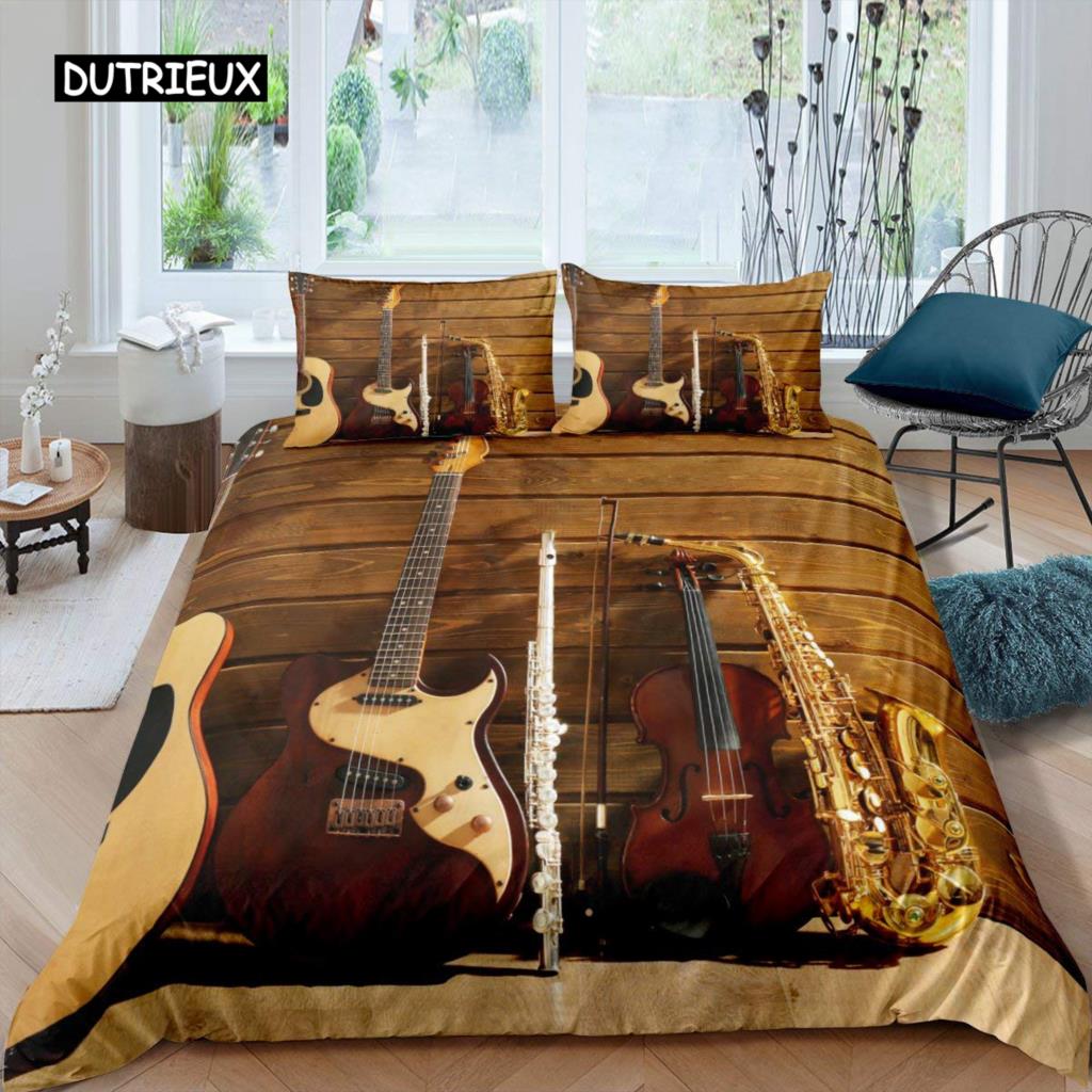 Пододеяльник со скрипкой, комплект постельного белья с классической музыкальной тематикой, одеяло с узором «тай-дай» для подростков и взрослых, пододеяльник из микрофибры для королевского одеяла
