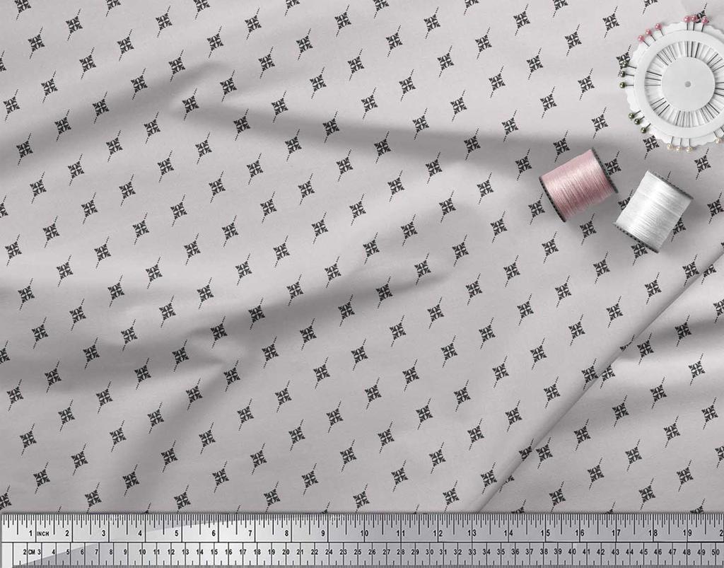 Soimoi Japan Crepe Satin Fabric Dot & Black Small Motif Shirting Decor Fabric Printed Metre 42 Inch