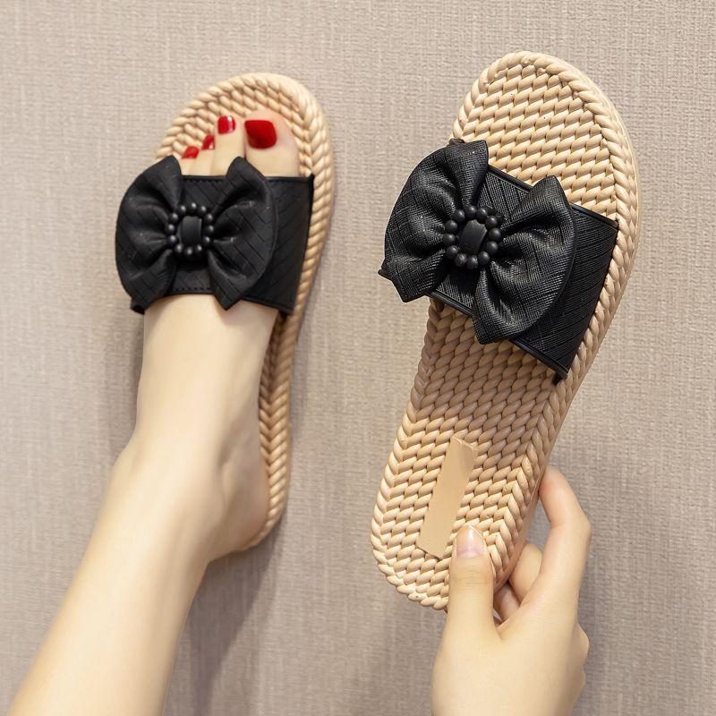 Женские тапочки, летняя верхняя одежда, модные нескользящие сандалии, удобные легкие сандалии с бантом, модная женская обувь