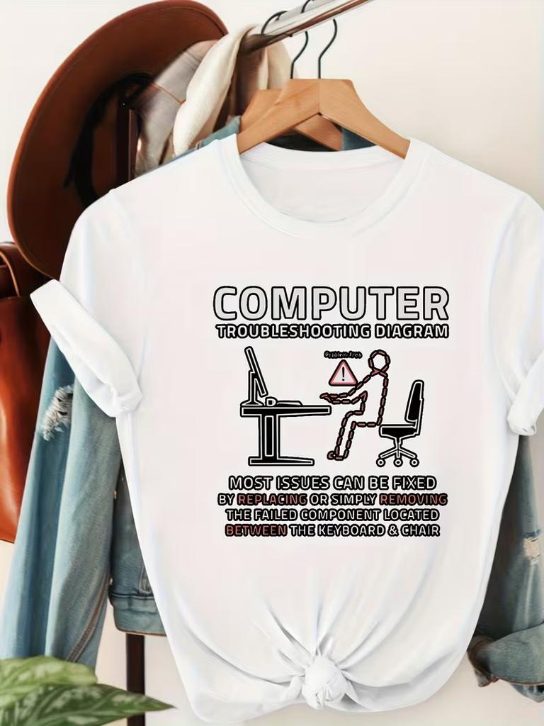 Funny Computer Engineer TshirtUnisex Casual Tops Title Text Cartoon Character Print UnisexS Top Casual Daily Wear Summer Top