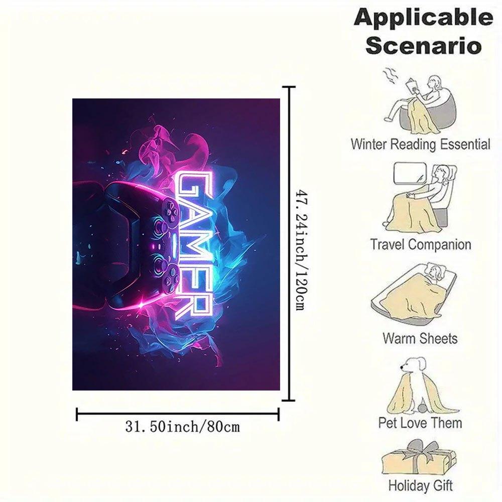 "Neon Gamer Controller Neon Sign Wall Art"Blanket Flannel Throw Blanket for Sofa, Bed, Travel, Camping, Office, Couch, Chair, And Bed Gift f