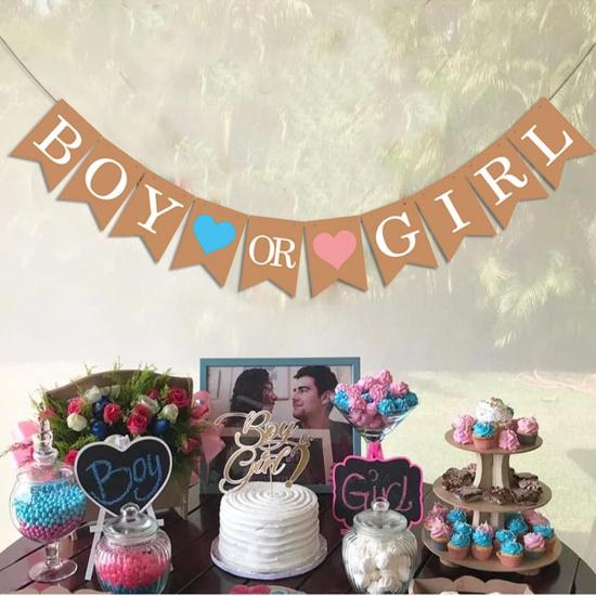 Boy or Girl Banner – He or She Baby Gender Sign for Party Decorations, Neutral Gender Reveal Decor for Baby Shower or Pregnancy Announcement