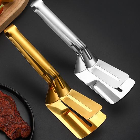 Stainless Steel Food Clip Hollow Long Anti-slip Handle Anti-scald Multifunctional Steak Meat Fish Frying Barbecue Serving Clamp Tong Spatula
