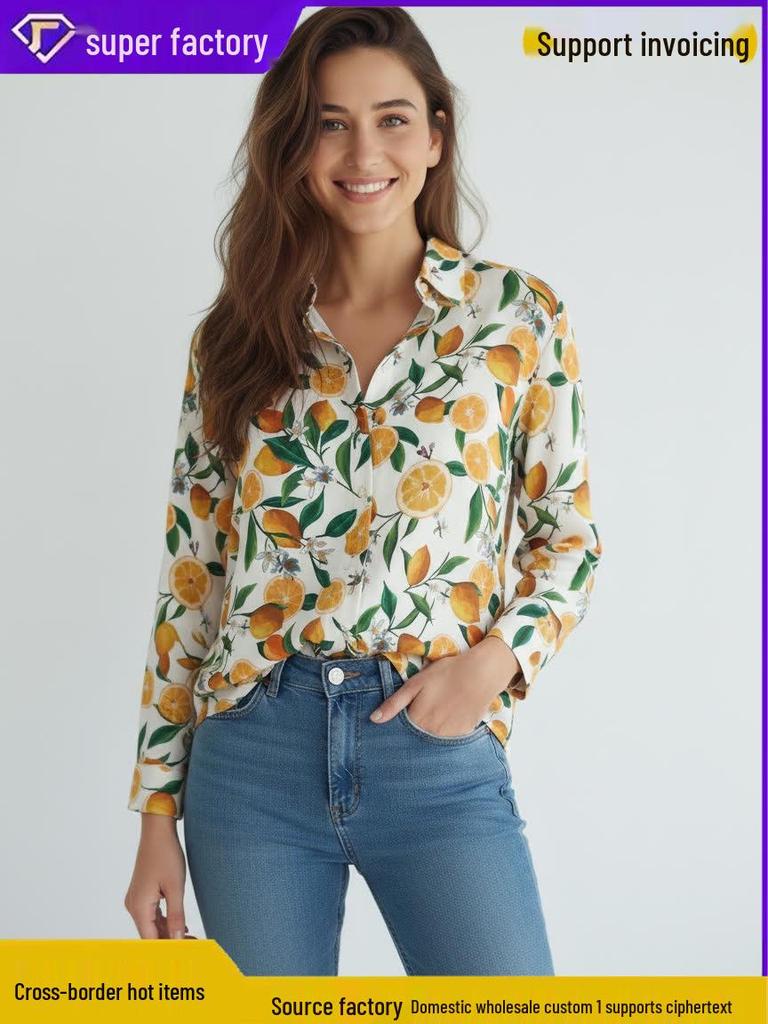 2026 Оранжевый Элемент Нишевый Дизайн Свободная Рубашка с Длинным Рукавом для Весны/Лета