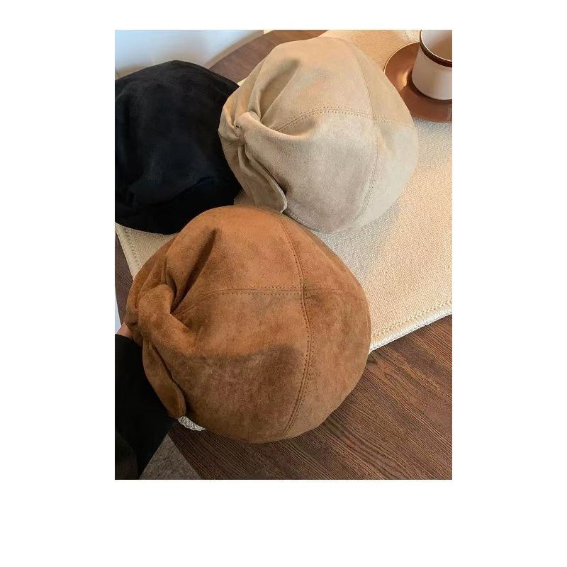 Women S Suede Bow Beret For Autumn Winter Large Head Size Vintage Painter Hat