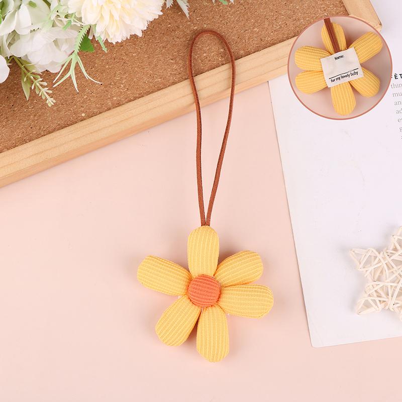 3D Color Six-Petal Flower Name Sticker Pendant Fabric Flower Doll Anti-Lost Lanyard Luggage Tag Charm Keychain Bag Decor Toys