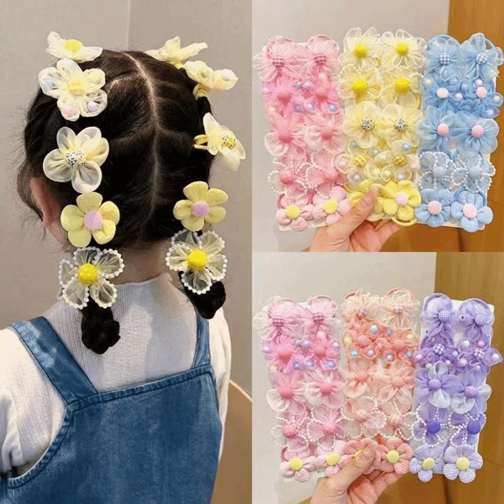 10pcs Colorful Children's Headband Set No Harm High Elastic Hair Rope Flower Hair Ties Daily Use