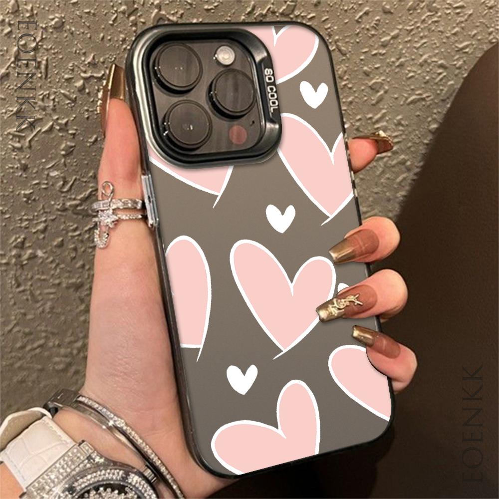 Luxury Love Heart Silver Phone Case For Samsung Galaxy S25 S24 Ultra S23 S22 FE S21 S20 Ultra Plus FE A25 A35 A55 5G Cover