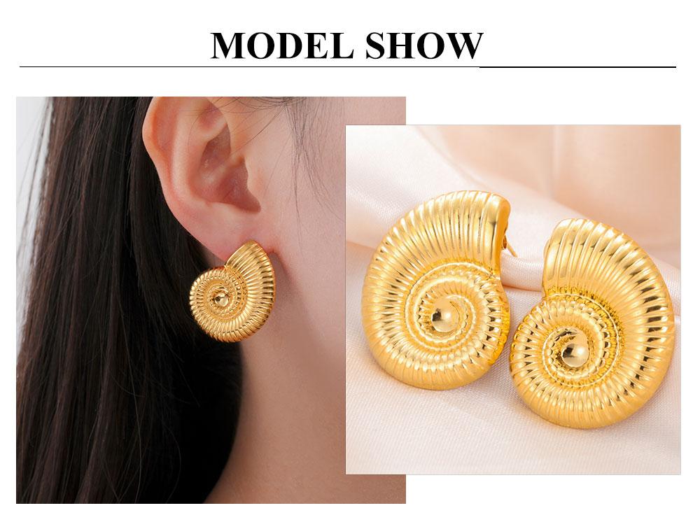 Cazador 2Pcs Exaggerated Conch Spiral Snail Stud Earrings Stainless Steel Jewelry Women's Earrings 2026 Gifts Wholesale Trendy