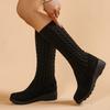 Fashion Stretch Boots Women's Autumn New Round Toe Knit Breathable Sleeve Non-Slip Wear-Resistant Wedge Flat Tall Socks Boots