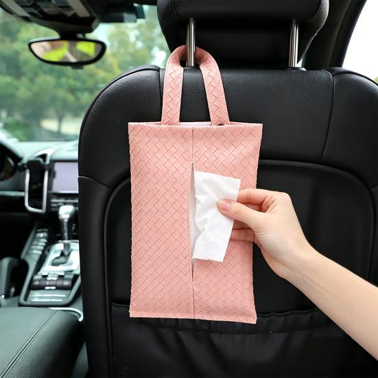 Car Tissue Holder for Dispenser with Woven Visor Hanging Napkin Pattern Universal Armrest