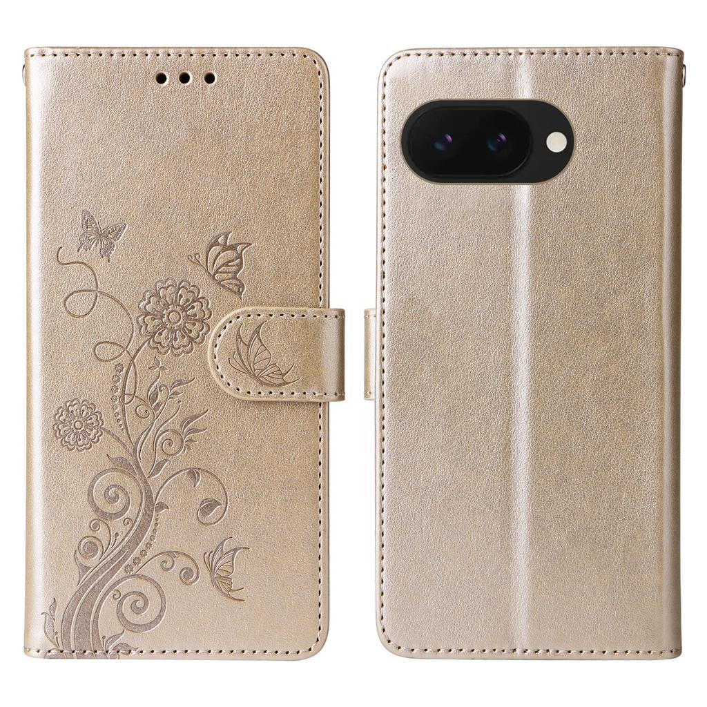For Google Pixel 9a Leather Case Butterfly Floral Imprint Wallet Stand Cover