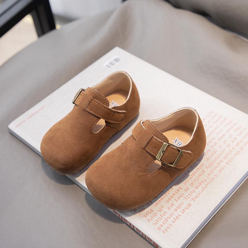 Children's shoes Korean style girls' spring and autumn new vintage forest-style leather shoes children's suede Birkenstock loafers