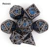7 Pcs Black Blue Gear Wheel Metal Dice Hollow Metal Polyhedral Dice Set Suitable for Role-Playing RPG Board Game Card Game