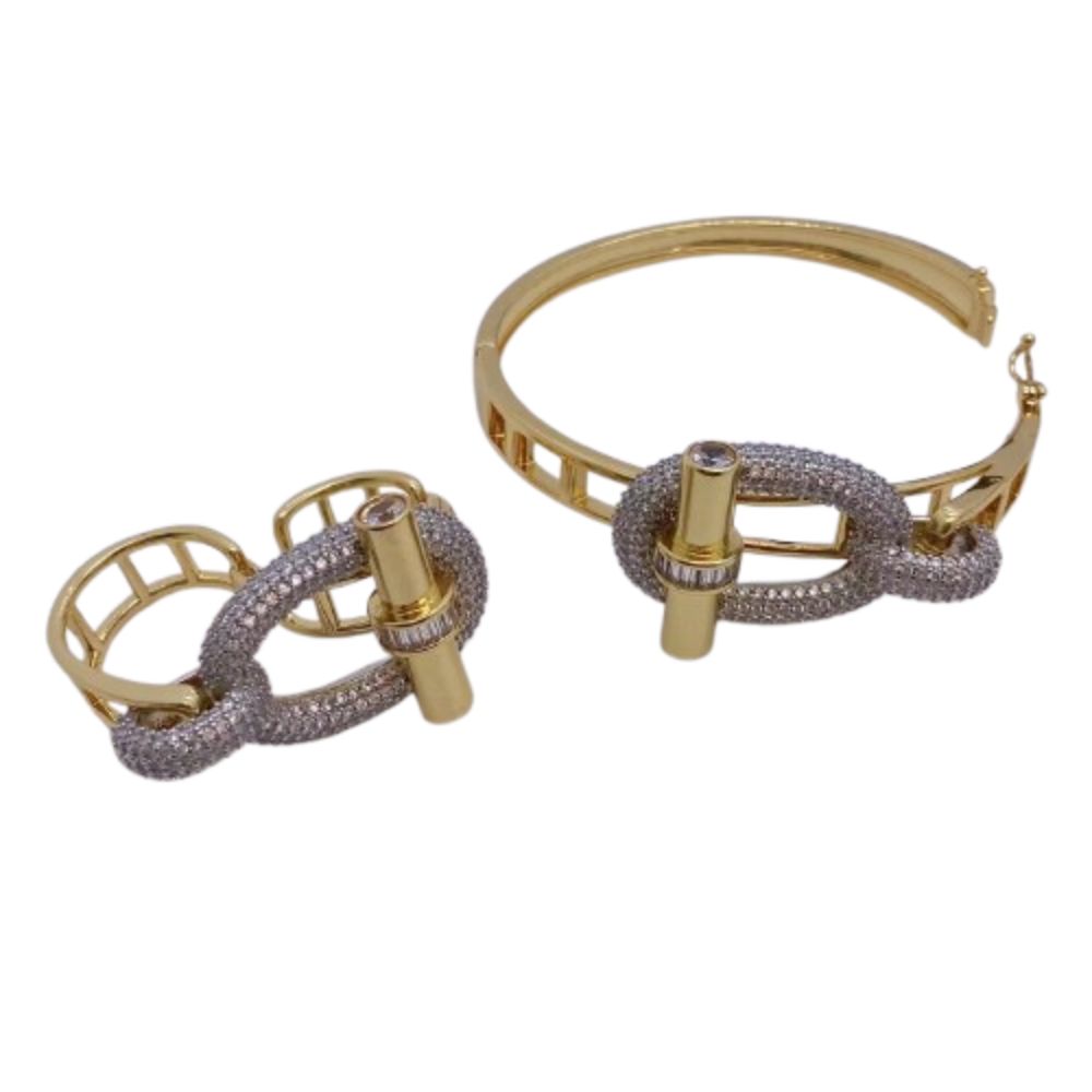 Unique OT Buckle Bangles Exaggeration Women's Jewelry Fashion Cubic Zirconia Ring Wedding