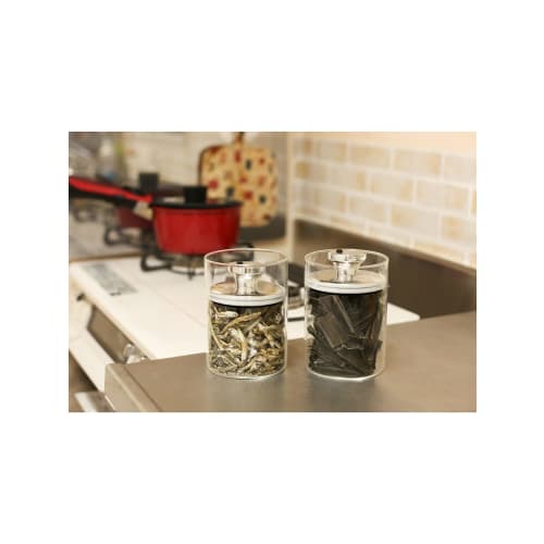 Airtight Glass Canister, Slim Air Reducer, 900cc, Medium, Silver, F9483