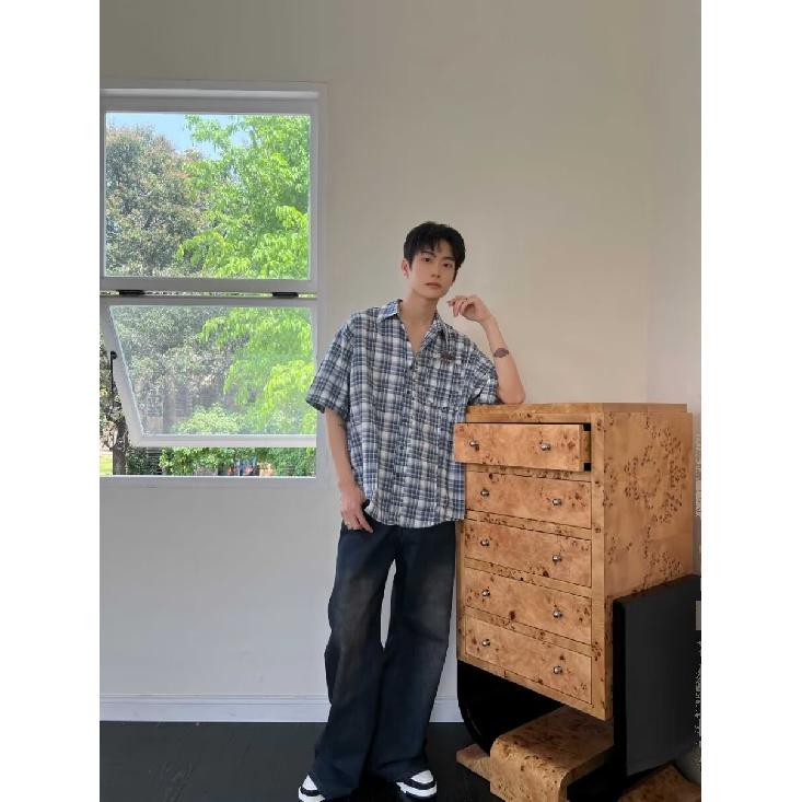 Мужская клетчатая рубашка с квадратным вырезом, молодежная мода, японский стиль, художественная мужская свободная рубашка, новая мода с длинными рукавами, осенний тренд, Харадзюку