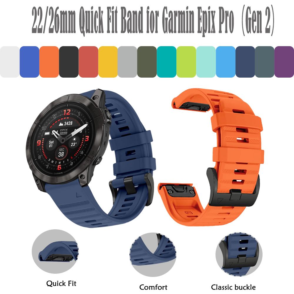 Outdoor Sports Band for Garmin Epix Pro 47mm 51MM Waterproof and Sweatproof Garmin Quick Fit Silicone Band for 22mm 26mm Quick Fit
