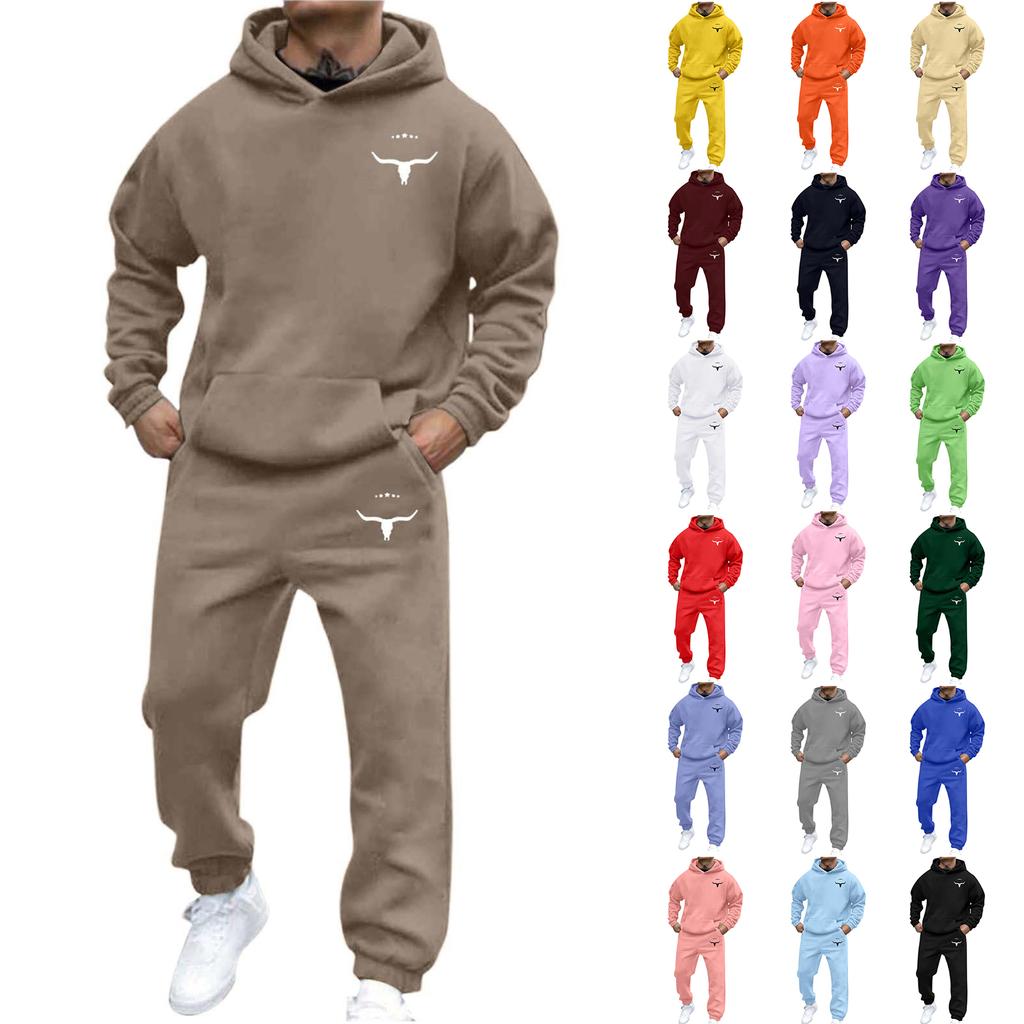 Men's Casual And Personalized Printed Long-sleeved Hooded Sweatshirt, Men's Sports Sweatshirt And Sweatpants Two-piece Set