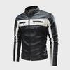 Men's Fashion Patchwork Leather Motorcycle Jacket, Large Size