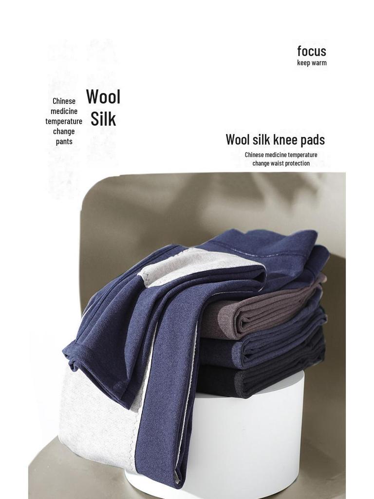 Men's Plus Size Warm Wool-Silk Thermal Knee-Pad Leggings with Temperature-Adjusting Waist Protector