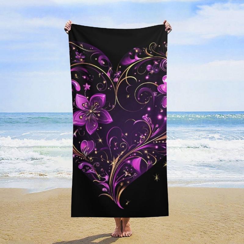 Floral Heart Designed Beach Towel Large Towel, Super Absorbent, Quick-Dry, Fashionable Decorative Beach Towel Bath Towel Sport