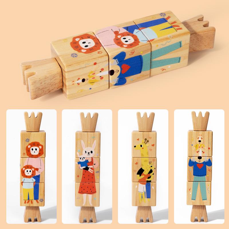 Solid Wood Rotating Building Blocks: Educational Puzzle for Early Learning