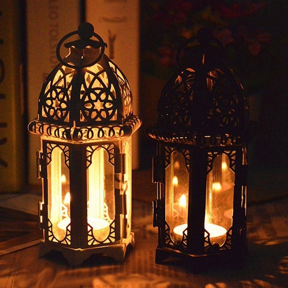 Hanging Iron Glass Moroccan European Vintage Home Decor Candle Lantern Candlestick Candle Holders