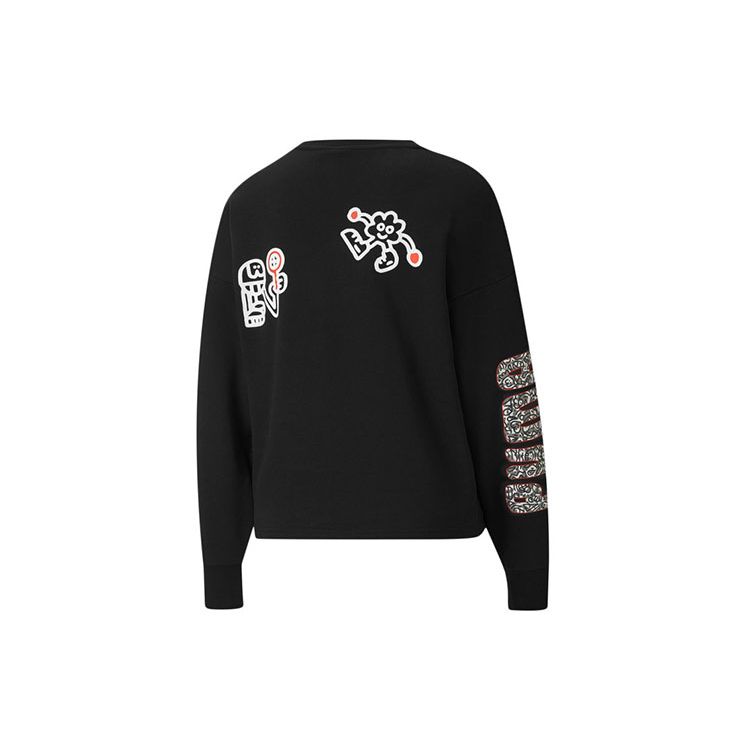 Puma Вязаный свитшот с вышитым логотипом X Mr Doodle, женские топы, черный 598687-01