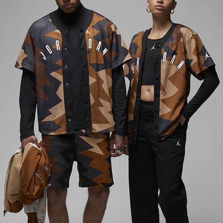 Jordan Ретро-американский геометрический узор с принтом в виде цветных блоков, сетчатый дышащий спортивный трикотажный топ с обычными плечевыми рукавами, мужские топы коричневого цвета FB7339-133