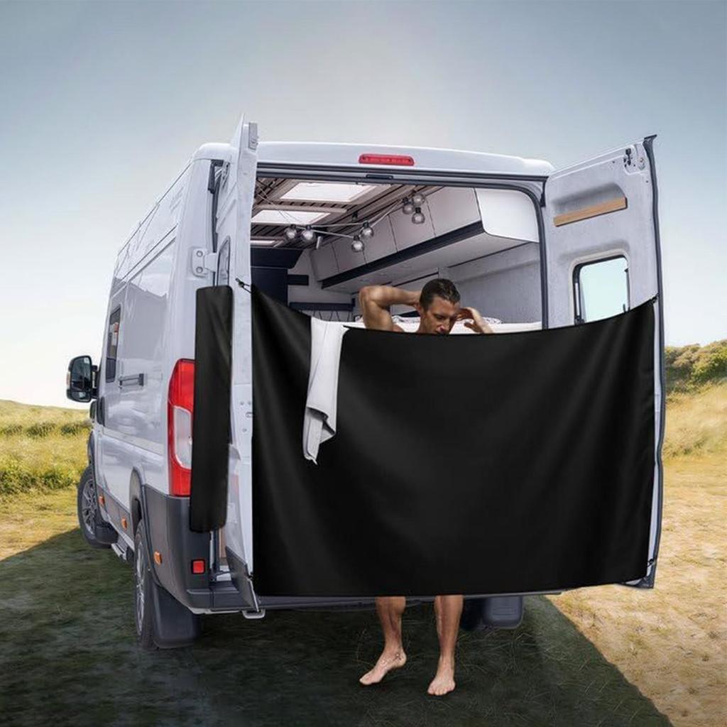 Car Rear Door Shower Curtains Privacy Cover Adjustable Sunshade Light Blocking Protection with Magnetic Hooks for Camping Travel