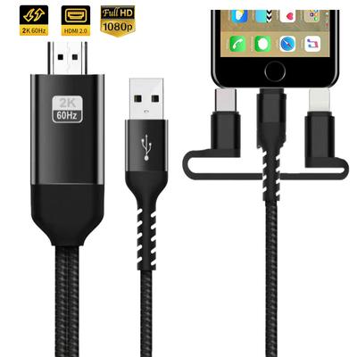 Тип C Micro USB 3.0 HDMI Аудиокабель Экран телефона Подключение к HDMI-совместимому HDTV-проектору Видеоадаптер-конвертер для