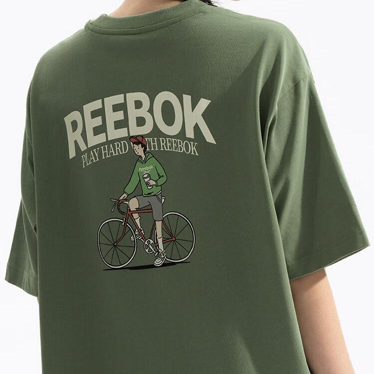 Reebok Американский стиль, удобная, универсальная, повседневная, свободная, с коротким рукавом, унисекс, топы, светло-армейский, зеленый 24SRM435UGL2