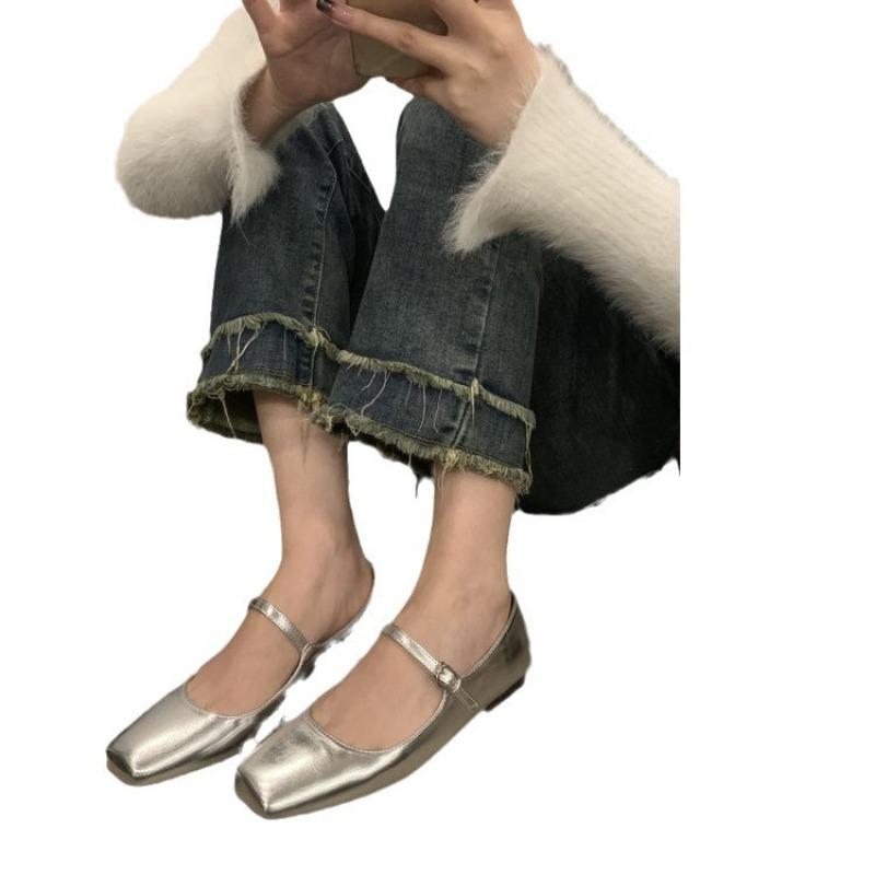 Туфли Мэри Джейн для женщин Весна Новые плоские квадратные носки Небольшой носок One Word Temperament Одиночные туфли для женщин