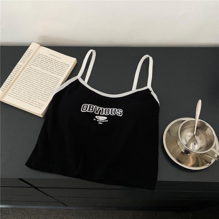 2024 Women's Slim Fit Letter Print Camisole: Sweet & Spicy Style with Chest Pad for Summer