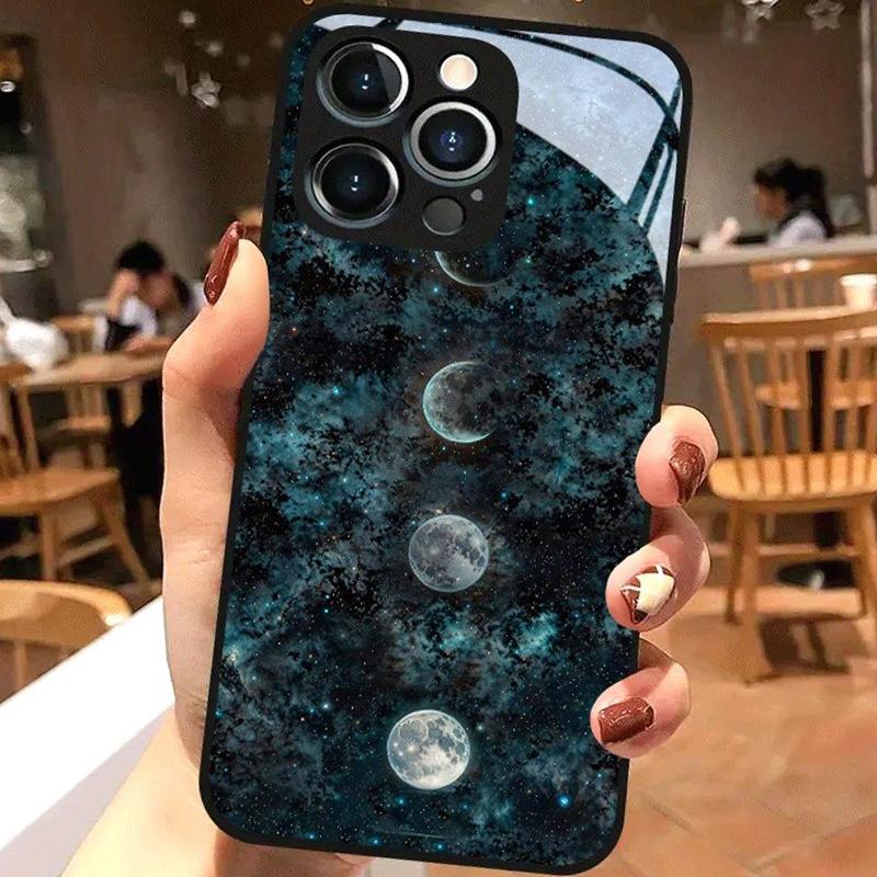 Чехол из закаленного стекла с изображением фаз Луны для iPhone 17 16 Pro Max 15 14 13 12 11 Pro 17Air 16E 7 8 Plus XR XS X