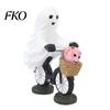Decorative Tabletop Halloween Statue Ghost Riding Bicycle Resin Figurine, Spooky Desk Shelf Decor for Small Sculpture Home Entryway, Hand-Painted