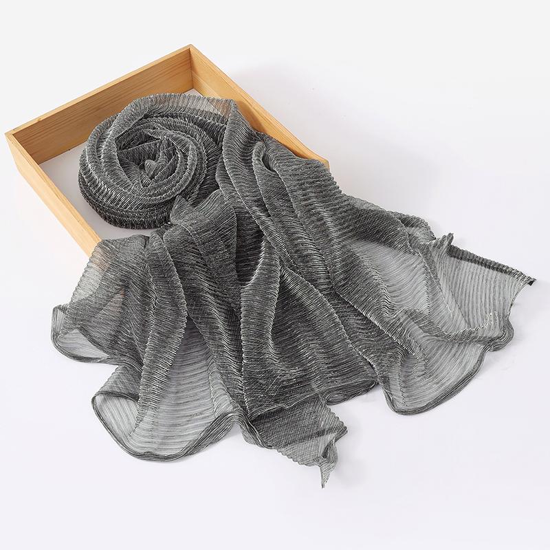 Женские мерцающие хиджабы Однотонный шарф Эластичная пряжа Жатый платок Мусульманский исламский тюрбан Блестящий однотонный шарф Головной убор Обертывание