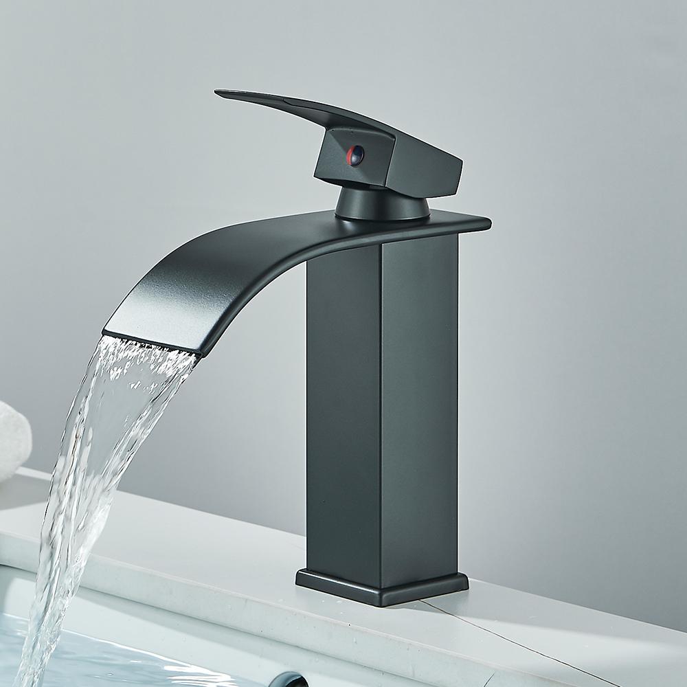 Quyanre Matte Black Waterfall Basin Faucet Single Handle Mixer Hot Cold Water Basin Crane Tap For Bathroom Wash Basin Mixer Tap