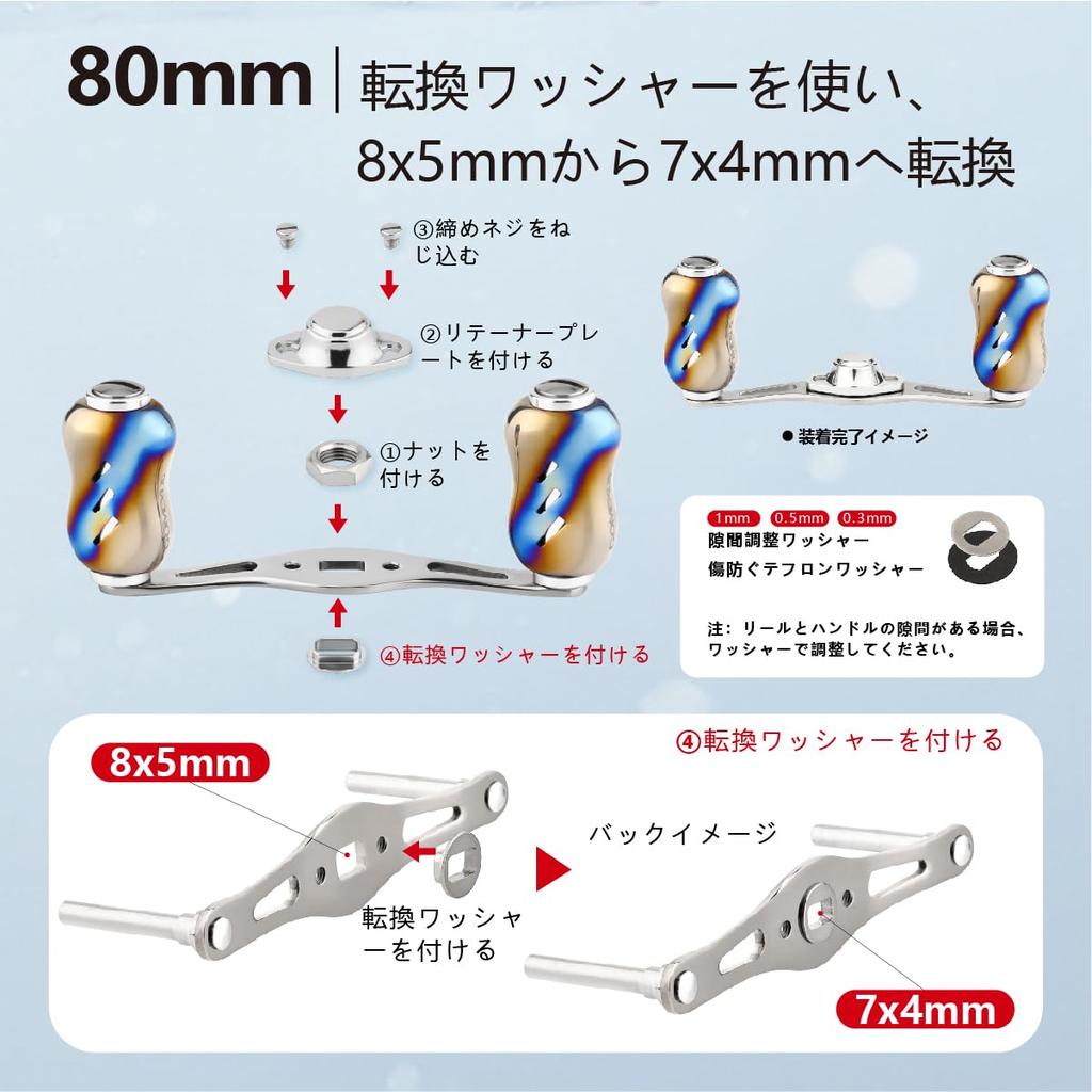 Gomexus Ручка катушки TH80 из титана, совместимая с двойной ручкой для катушки Antares Metanium Ocean Conquest, сменная ручка для двухосевой катушки 80 мм