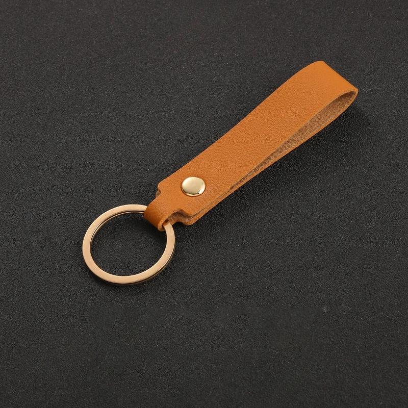 Blank PU Leather Keychain - Simple Car Key Holder for Men Women with Metal Ring Business Wedding Party Gift Pink