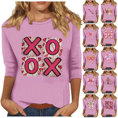 Женская мода повседневная кофта с рукавом три четверти и круглым вырезом с принтом ко Дню святого Валентина