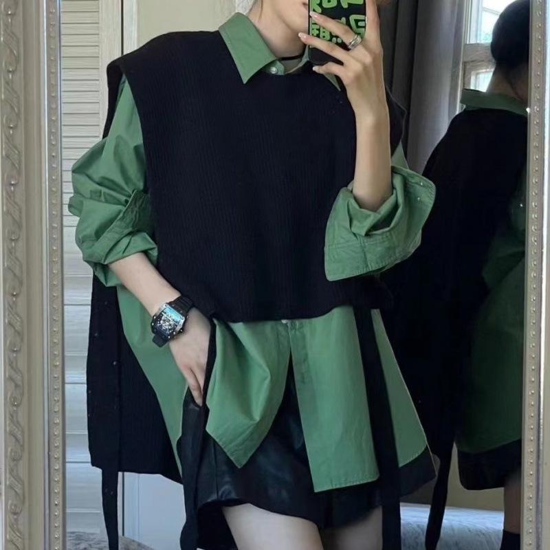 Осенний женский комплект из жилета и рубашки в студенческом стиле 2024 года