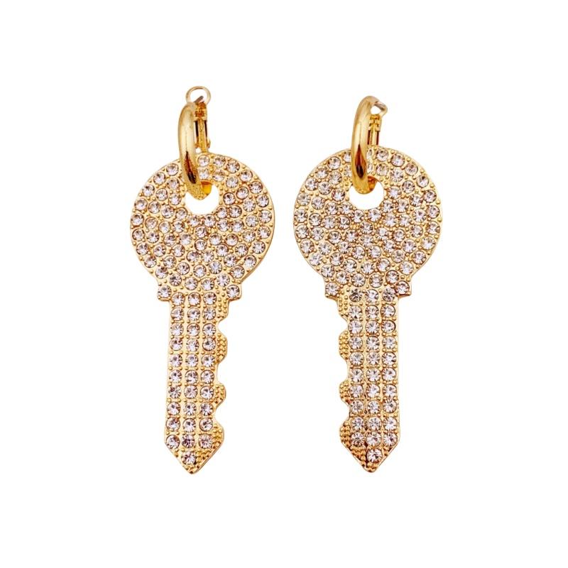 Vintage Style Zinc Alloy Water Diamond Geometric Circle Heart Key Earrings for Women