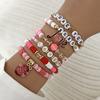 6Pcs/Set Romantic Love Heart Pendant Bracelets for Women Girls Cute Pink Soft Clay Beaded Bangles Valentine's Day Jewelry Gift