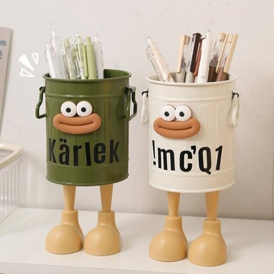 Cartoon Pen Holder Desktop Pen Organizer for Office Desk Storage Cute Pencil Marker Holder Simple Retro Storage Bucket
