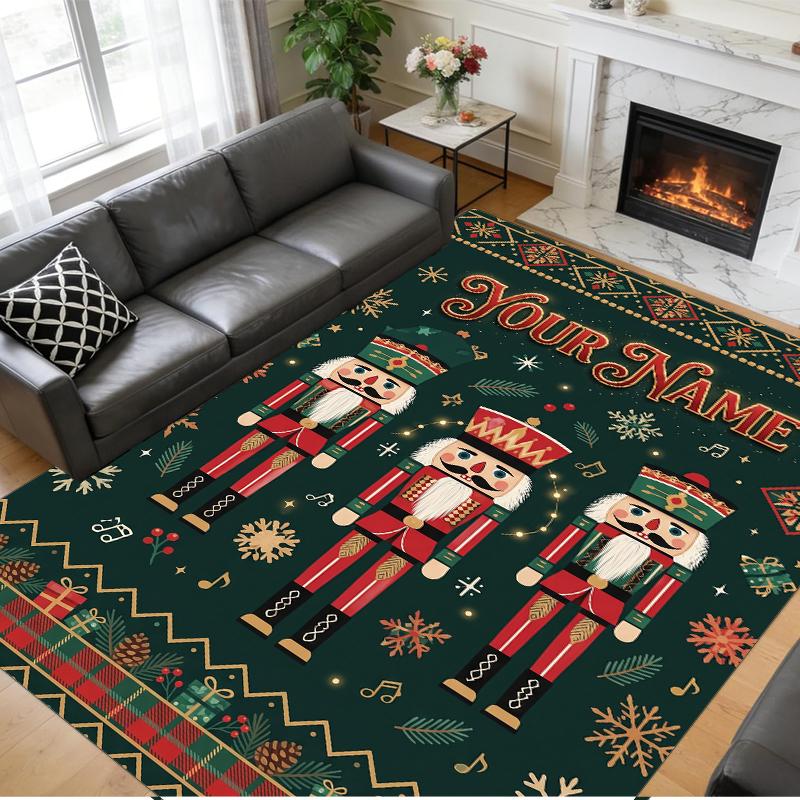 Christmas Custom Name Printed Square Area Rug Soft Non Slip Floor Carpet For Bedroom Holiday Gift
