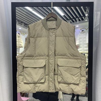 Женская осенне-зимняя куртка на белом утином пуху, жилет, куртка на белом утином пуху, жилет, свободный мягкий воротник-стойка, однобортный, с большим карманом, тонкий